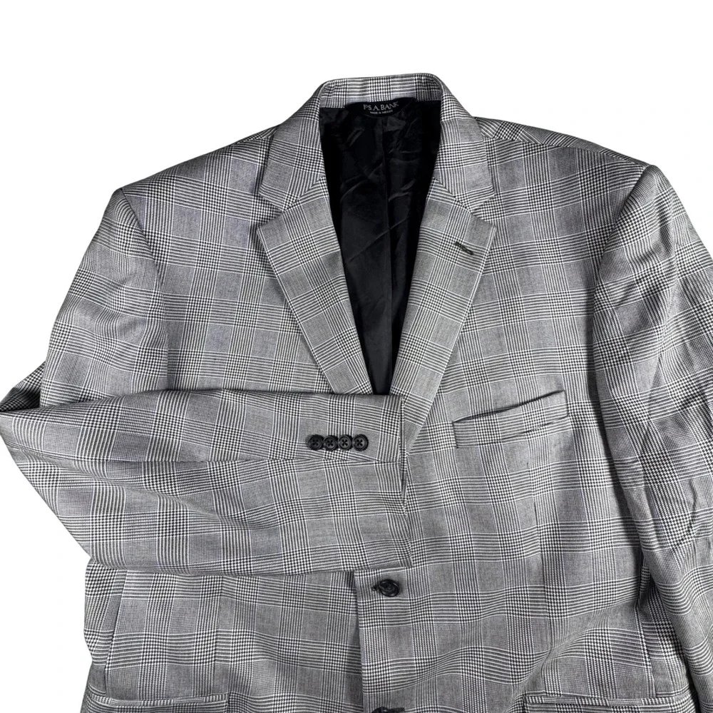 Jos A Bank Sport Coat Mens 48R Grey Silk Wool Plaid Blazer Chelsea Signature